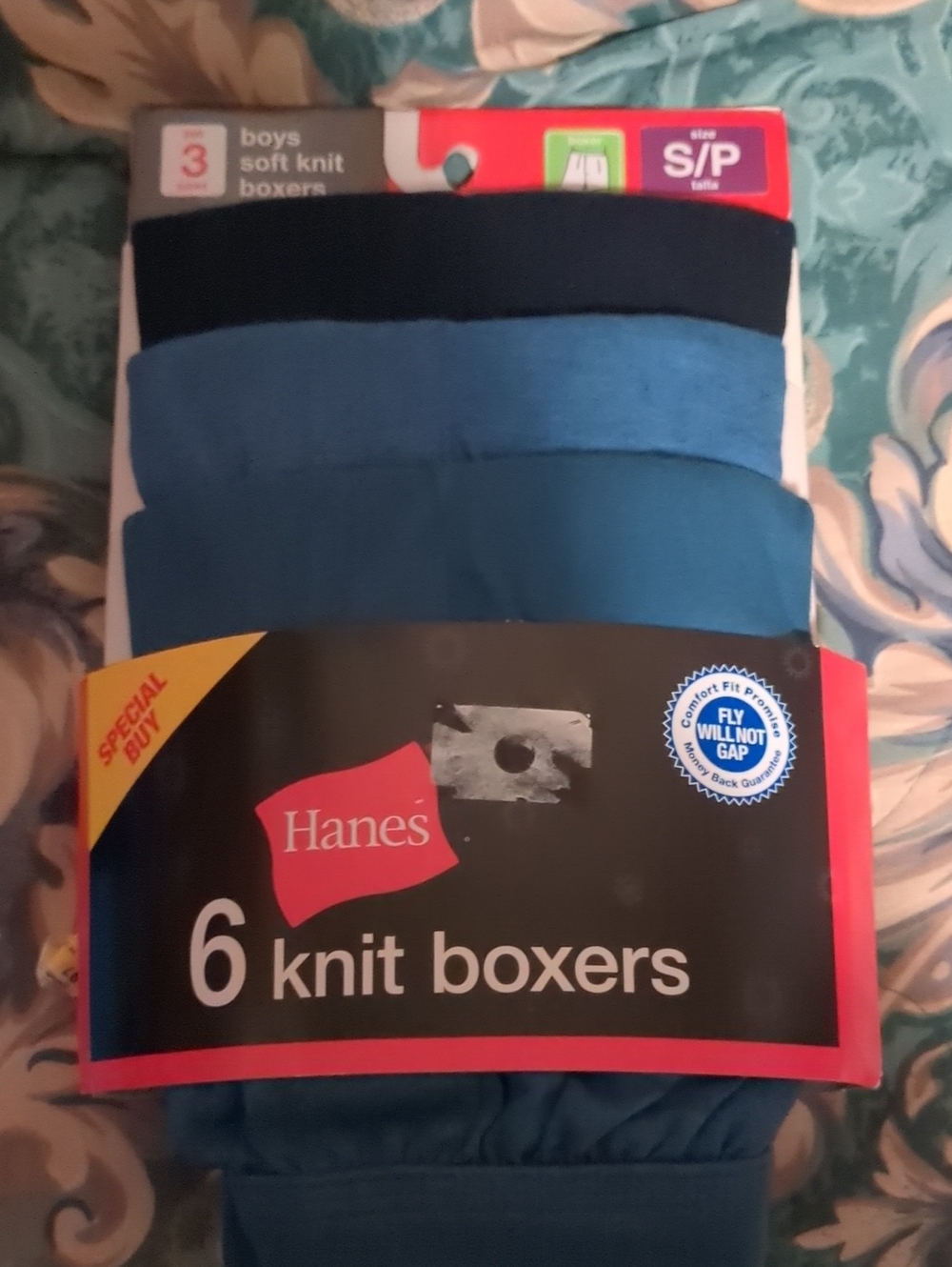 Hanes Boys 6-Pack Knit Boxers in Navy, Light Blue, and Teal